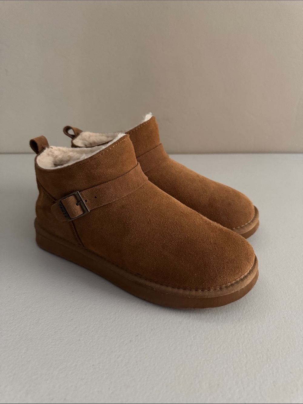 PAWZ Cozy Shearling-Lined Suede Boot - Brown Cream